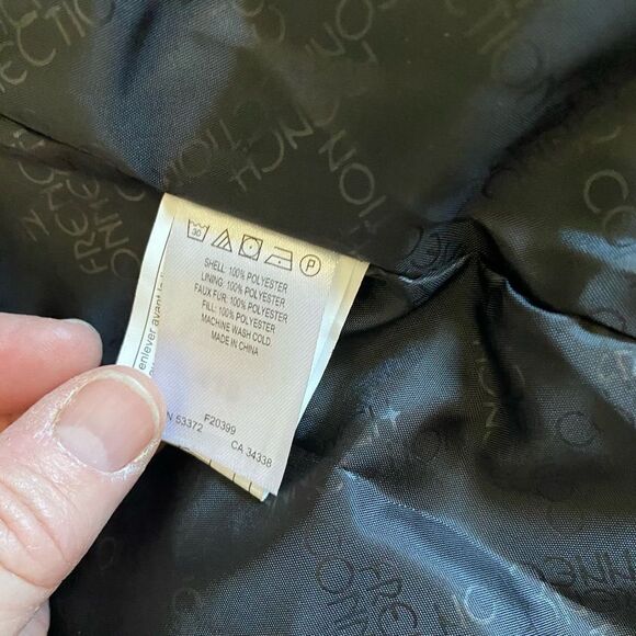 French Connection Puffer Jacket Coat Women's sz Medium Green/Black Faux Fur - Picture 11 of 16